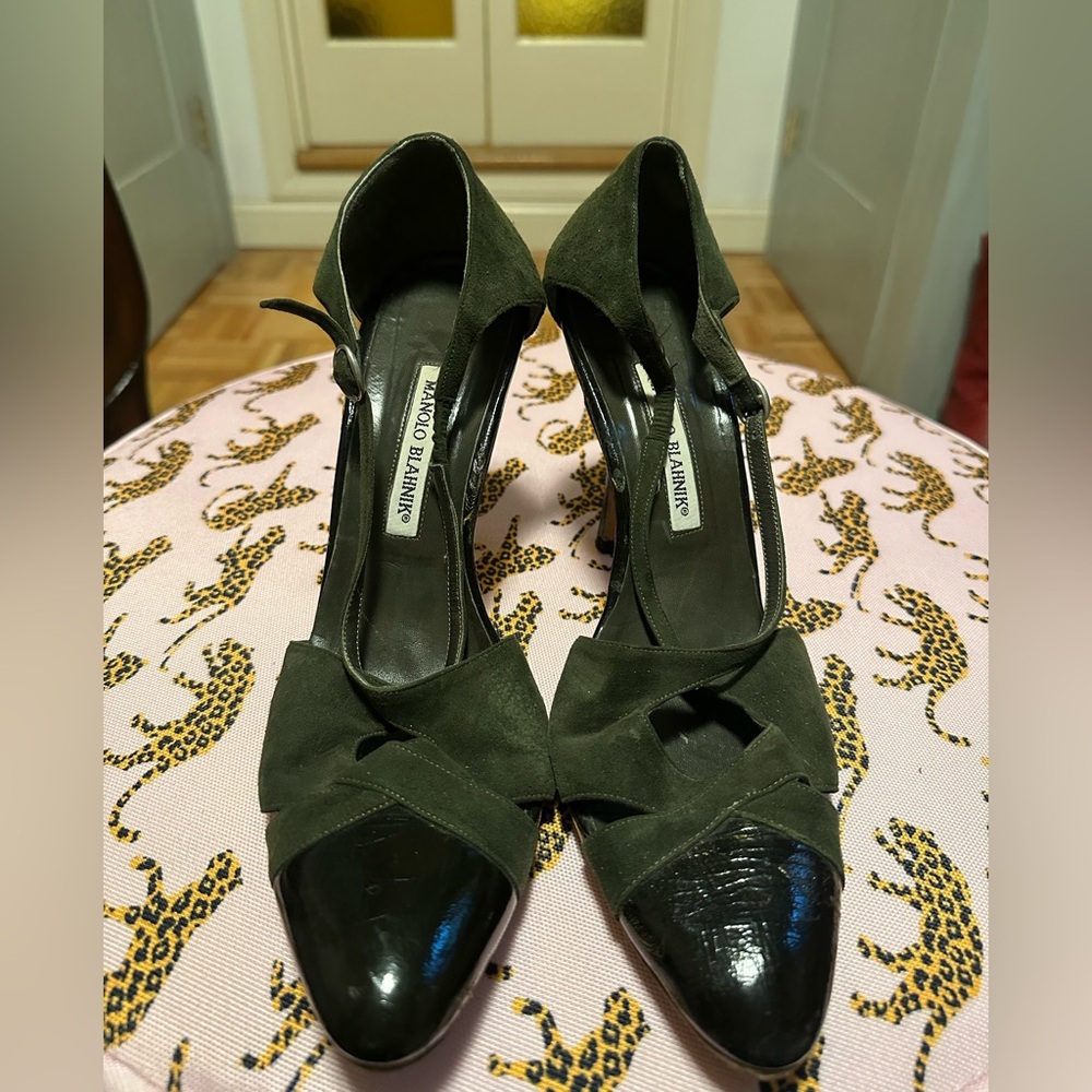 Manolo Blahnik Olive and Black Heels